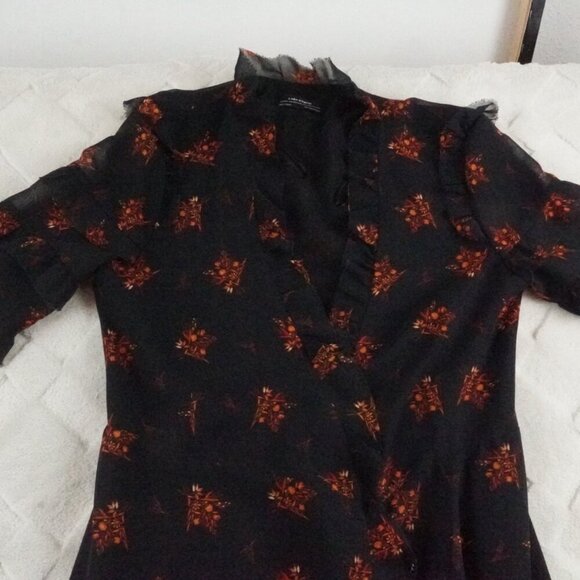 Zara Wrap Midi Dress Womens Womens Small Fluttered Floral Print Multi Color - Picture 6 of 16